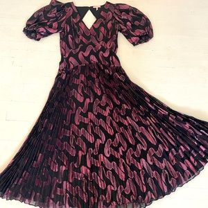 Rebecca Taylor Ribbon Lurex Jacquard Pleated Dress